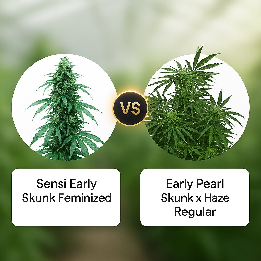 Sensi Early Skunk (Sensi Seeds) vs Early Pearl Skunk x Haze (Mr Nice Seedbank) Cannabissamen Vergleich