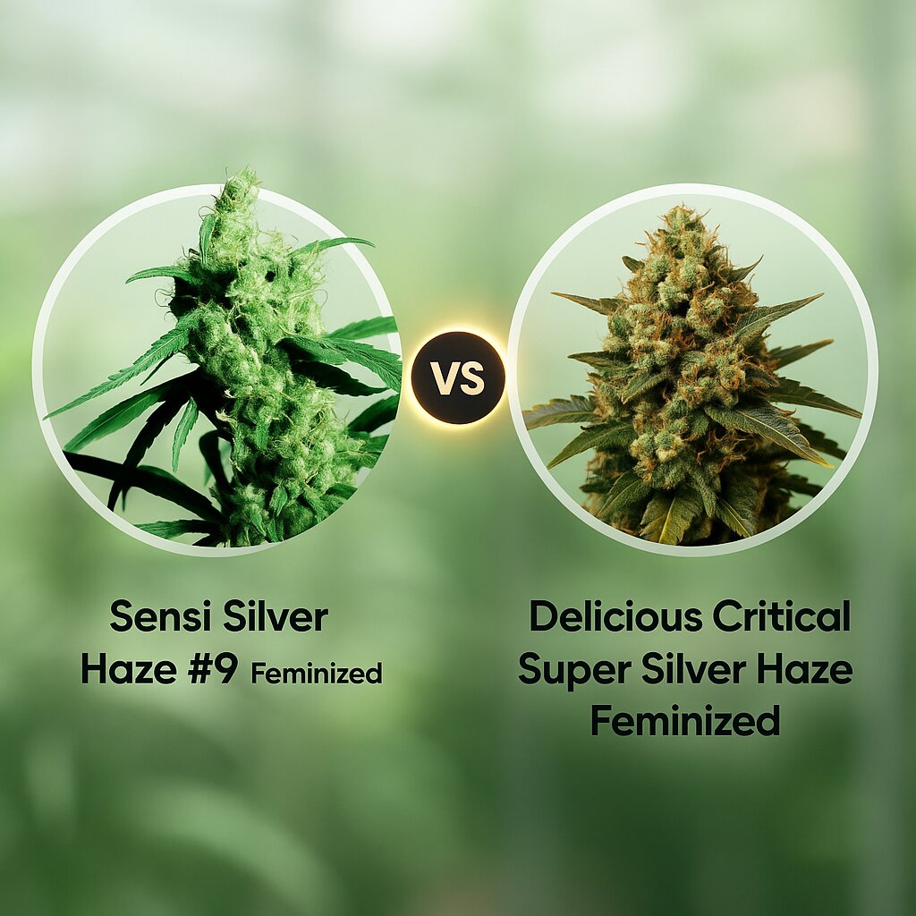 Sensi Silver Haze #9 (Sensi Seeds) vs Delicious Critical Super Silver Haze (Delicious Seeds) Cannabis Samen Vergleich