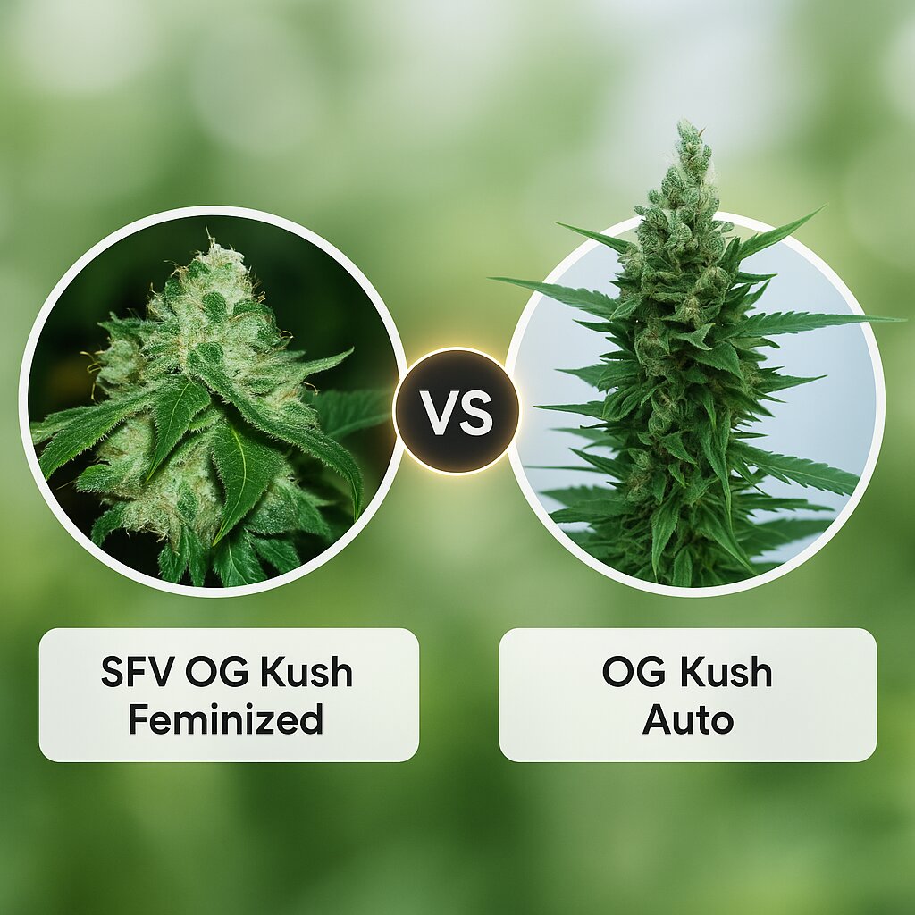 SFV OG Kush (DinaFem Seeds) vs OG Kush Auto (Dr Krippling) Vergleich von Cannabissamen