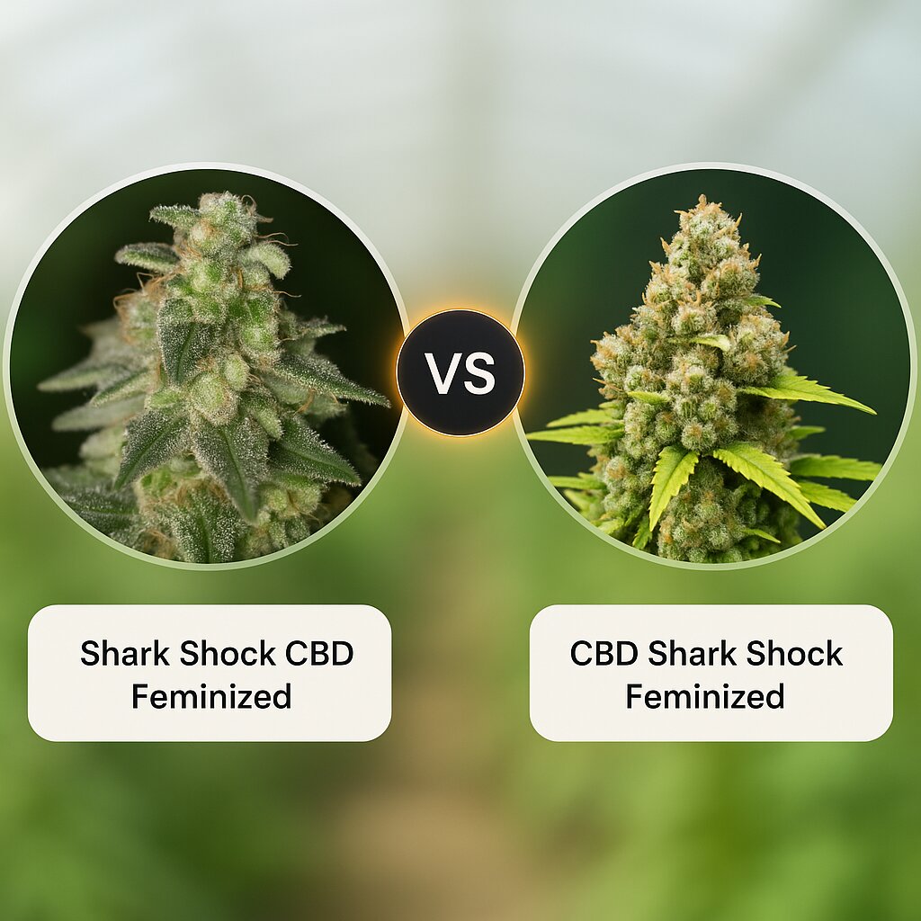 Shark Shock CBD (DinaFem Seeds) vs CBD Shark Shock (Seedsman) Vergleich von Cannabissamen