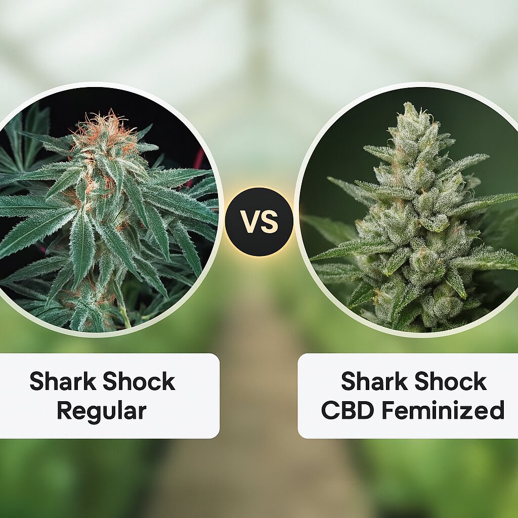 Shark Shock (Mr Nice Seedbank) vs Shark Shock CBD (DinaFem Seeds) Cannabis Samen Vergleich