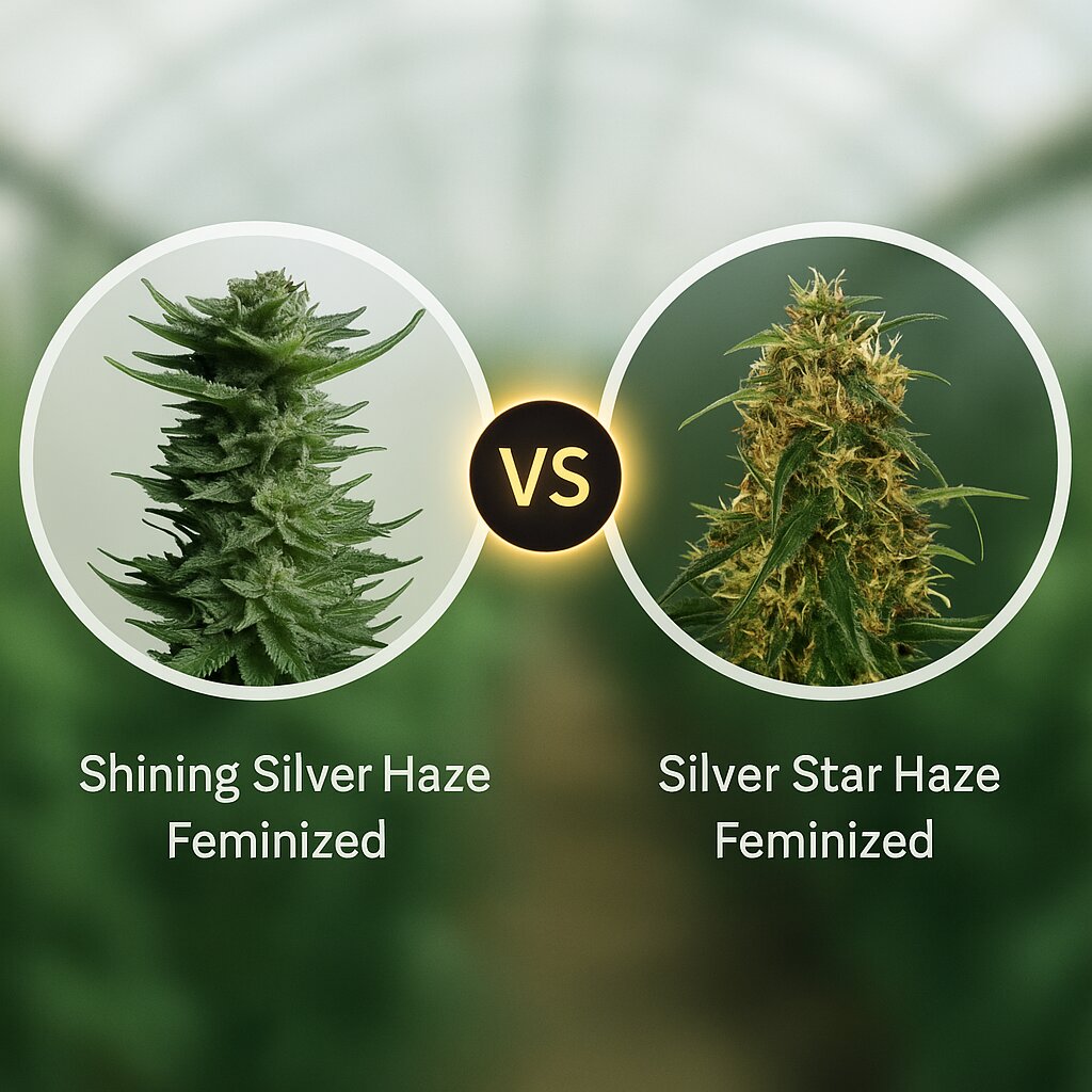 Shining Silver Haze (Royal Queen Seeds) vs Silver Star Haze (Bulldog Seeds) Vergleich von Hanfsamen