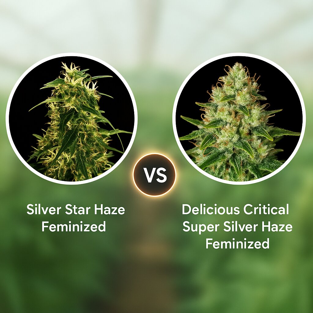 Silver Star Haze (Bulldog Seeds) vs Delicious Critical Super Silver Haze (Delicious Seeds) Cannabis Samenvergleich