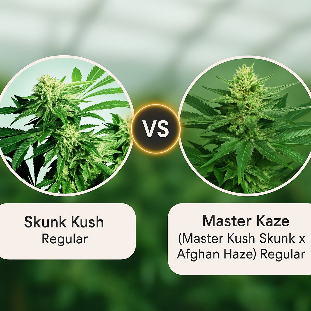 Skunk Kush (Sensi Seeds) vs Master Kaze (Master Kush Skunk x Afghan Haze) (Mr Nice Seedbank) Vergleich von Cannabissamen