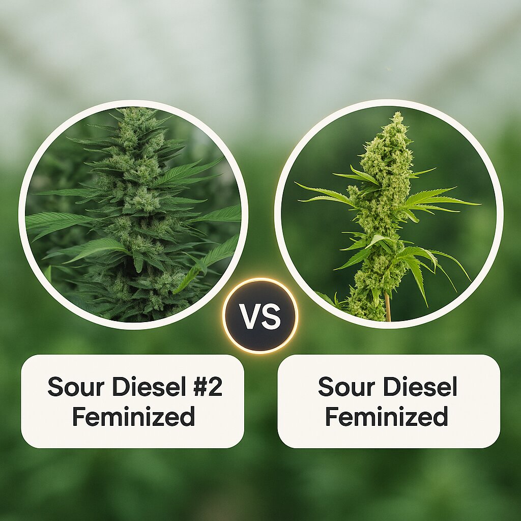 Sour Diesel #2 (Humboldt Seed Organization) vs Sour Diesel (Bulldog Seeds) Vergleich von Cannabissamen