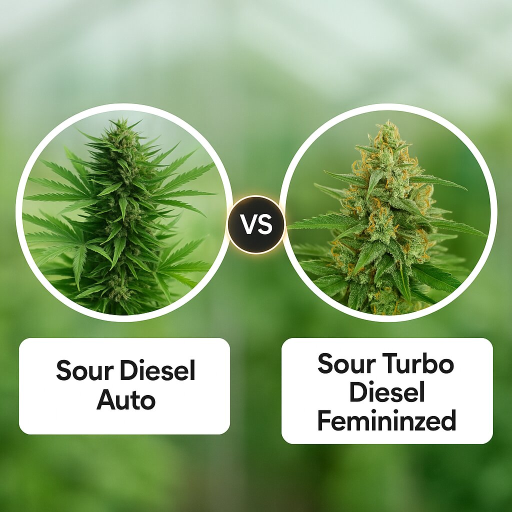 Sour Diesel Auto (Humboldt Seed Organization) vs Sour Turbo Diesel (Cream of the Crop) Cannabis Samen Vergleich