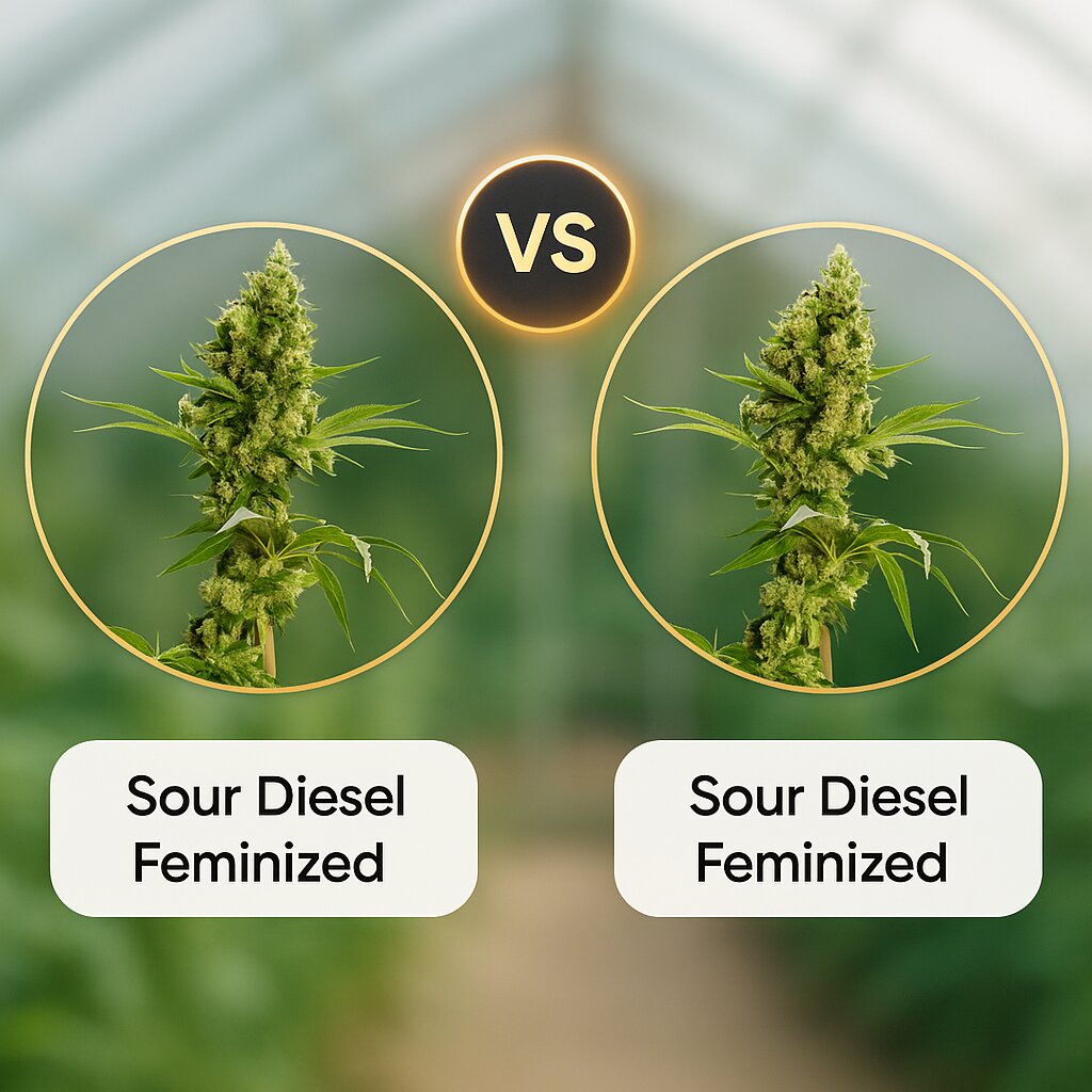 Sour Diesel (Barneys Farm) vs Sour Diesel (Bulldog Seeds) Vergleich von Cannabissamen