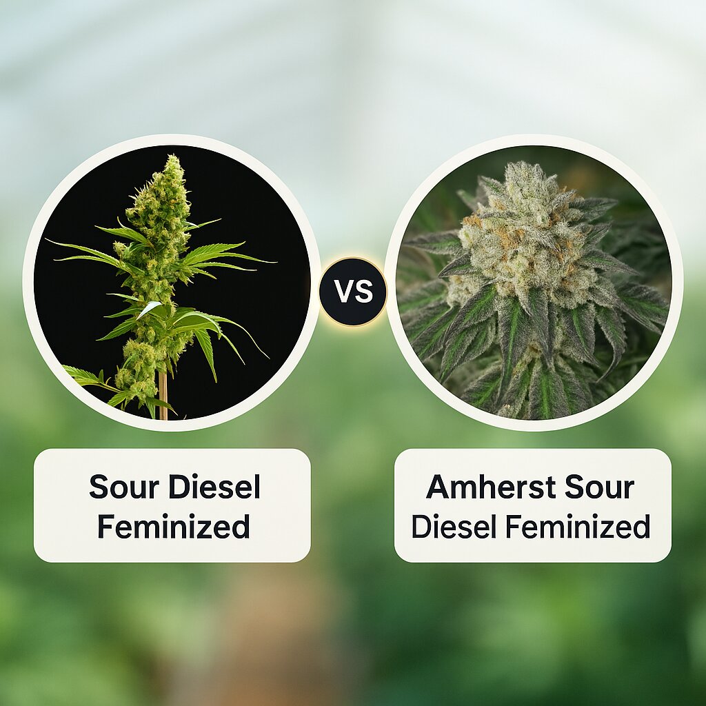 Sour Diesel (Bulldog Seeds) vs Amherst Sour Diesel (Humboldt Seed Organization) Vergleich von Cannabissamen