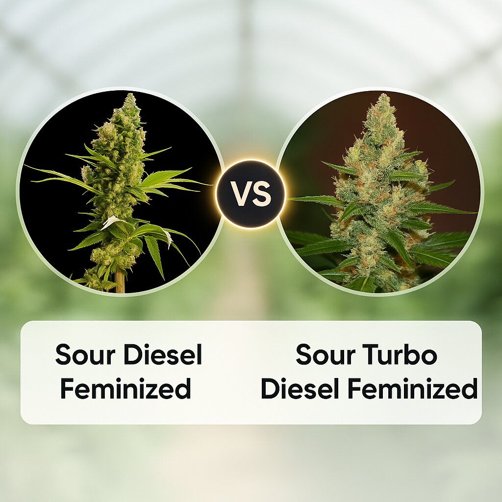 Sour Diesel (Bulldog Seeds) vs Sour Turbo Diesel (Cream of the Crop) Cannabissamenvergleich