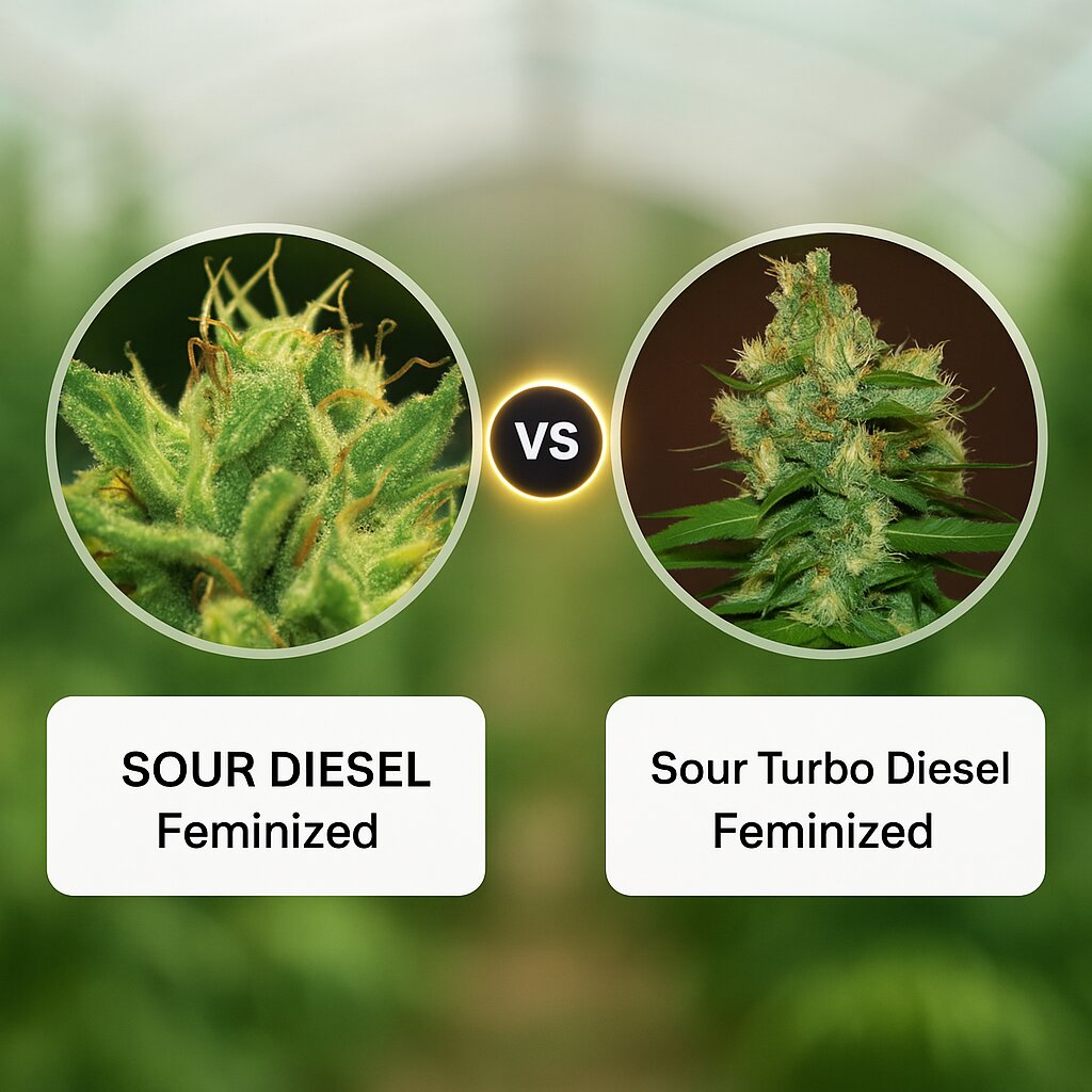 SOUR DIESEL (Humboldt Seed Company) vs Sour Turbo Diesel (Cream of the Crop) Vergleich von Hanfsamen