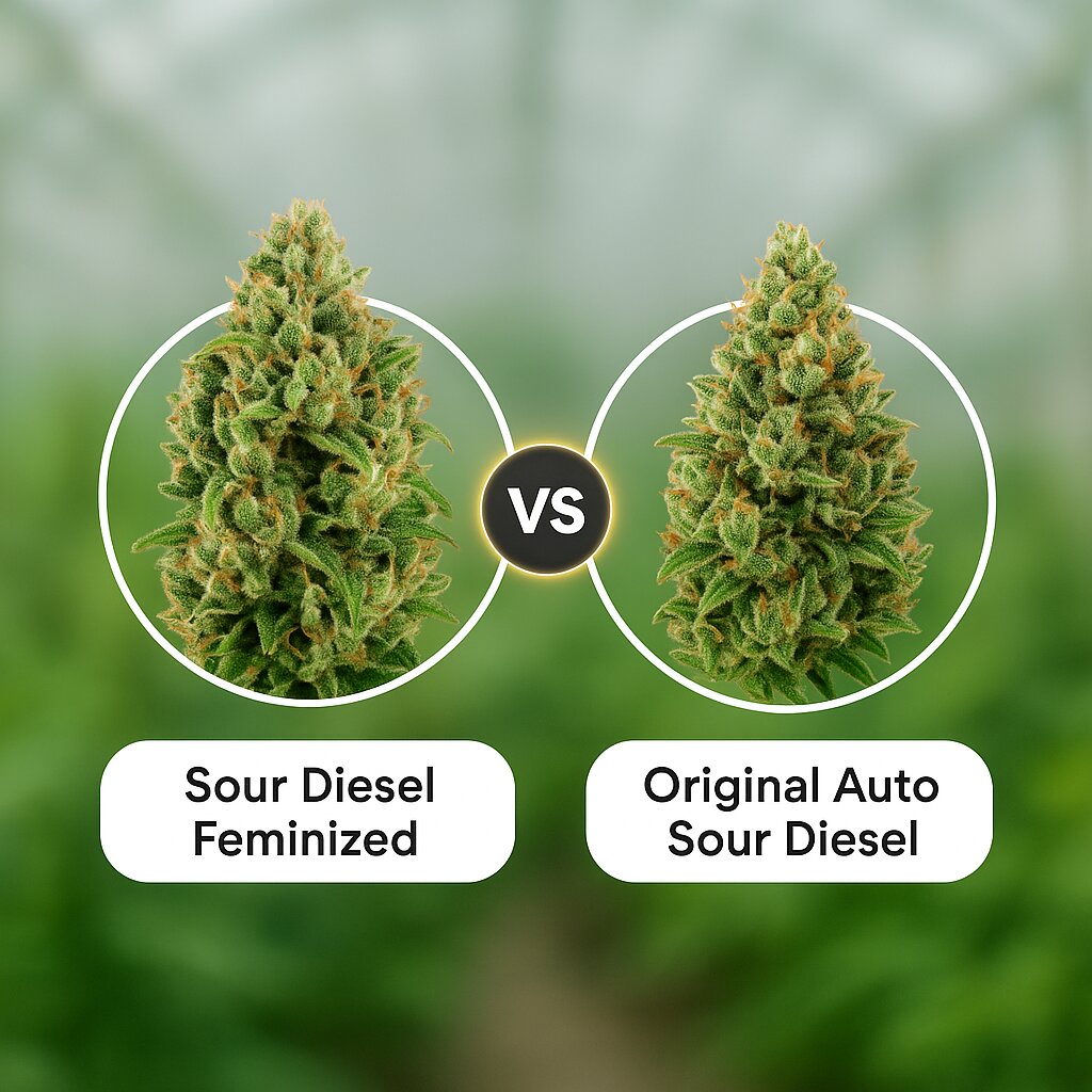 Sour Diesel (Royal Queen Seeds) vs Original Auto Sour Diesel (FastBuds) Vergleich von Cannabissamen