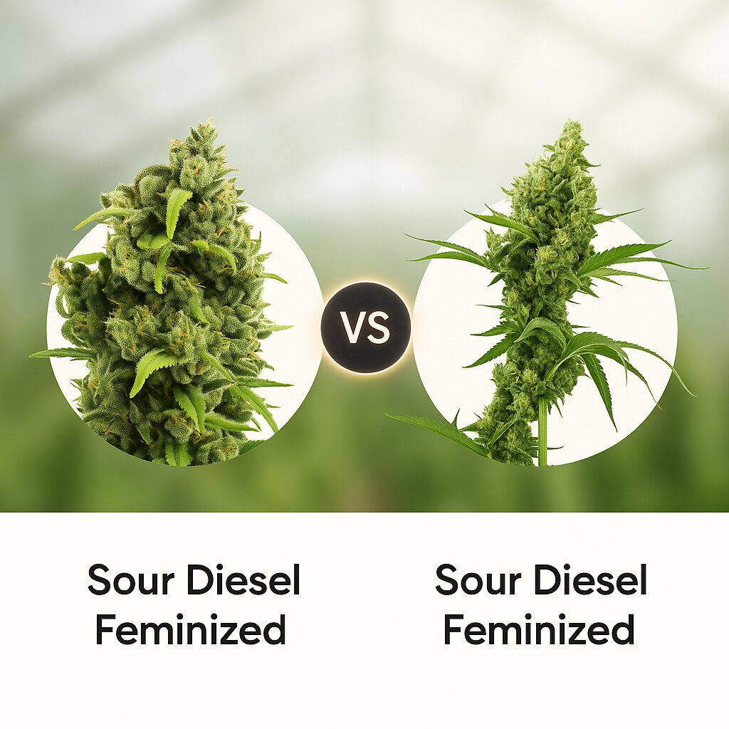 Sour Diesel (Royal Queen Seeds) vs Sour Diesel (Bulldog Seeds) Vergleich von Hanfsamen