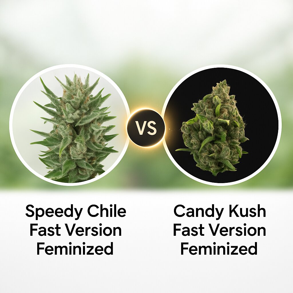Speedy Chile Fast Version (Royal Queen Seeds) vs Candy Kush Fast Version (Royal Queen Seeds) Cannabissamenvergleich