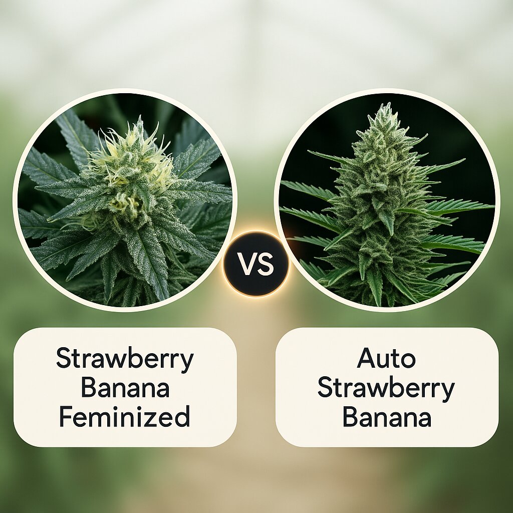Strawberry Banana (Reserva Privada) vs Auto Strawberry Banana (DNA Genetics) Cannabis Samen Vergleich