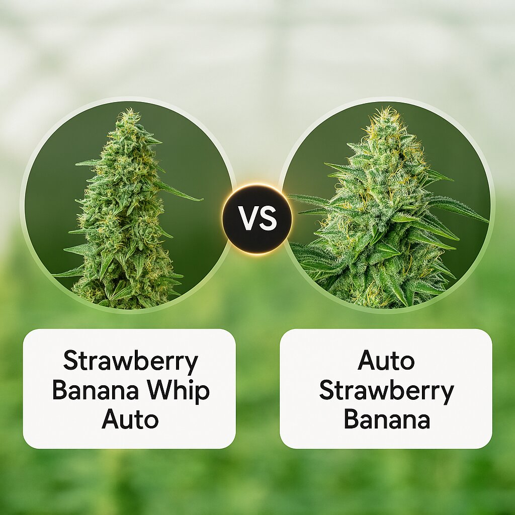 Strawberry Banana Whip Auto (Dr Krippling) vs Auto Strawberry Banana (Anesia Seeds) Vergleich von Hanfsamen