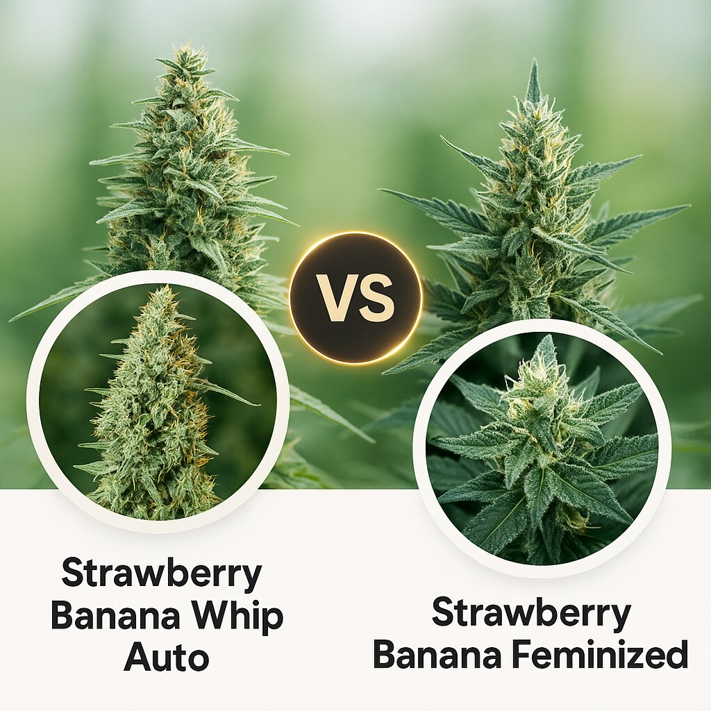 Strawberry Banana Whip Auto (Dr Krippling) vs Strawberry Banana (Reserva Privada) Cannabis Samen Vergleich