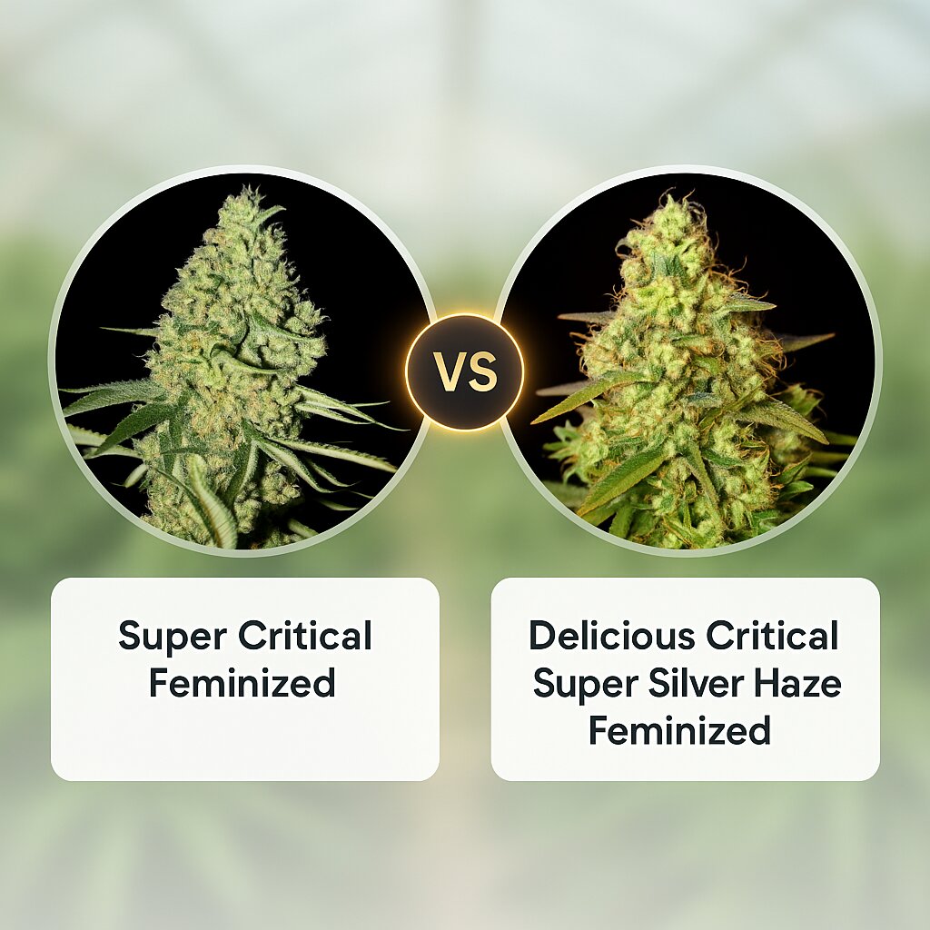 Super Critical (Greenhouse Seed Co) vs Delicious Critical Super Silver Haze (Delicious Seeds) Cannabis Samen Vergleich
