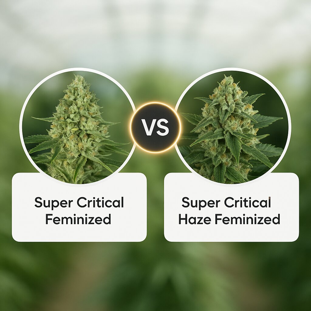 Super Critical (Greenhouse Seed Co) vs Super Critical Haze (DinaFem Seeds) Vergleich von Cannabissamen