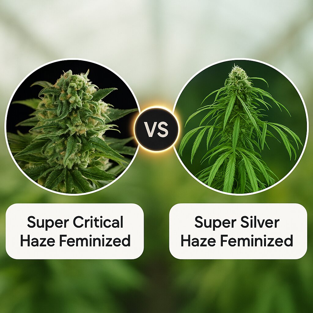 Super Critical Haze (DinaFem Seeds) vs Super Silver Haze (DinaFem Seeds) Vergleich von Cannabissamen