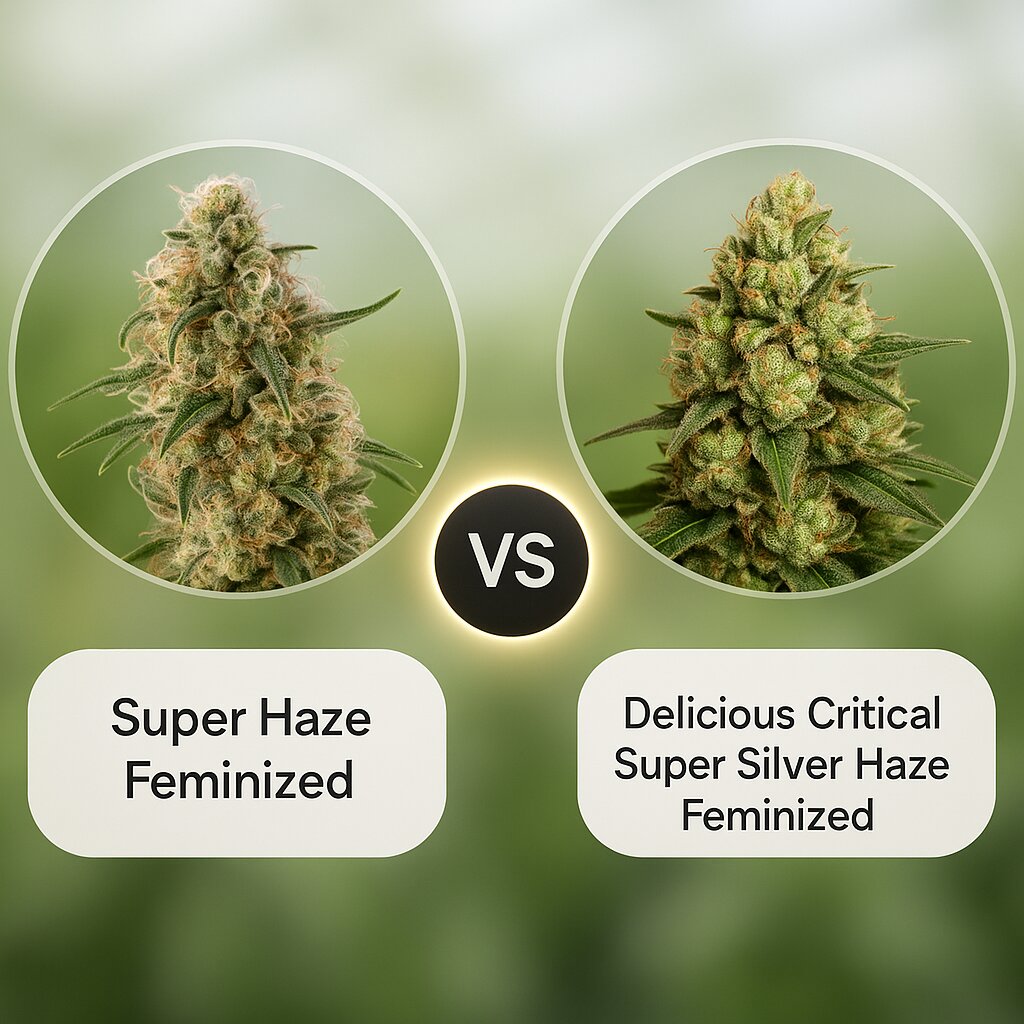 Super Haze (Dutch Passion) vs Delicious Critical Super Silver Haze (Delicious Seeds) Cannabis Samen Vergleich