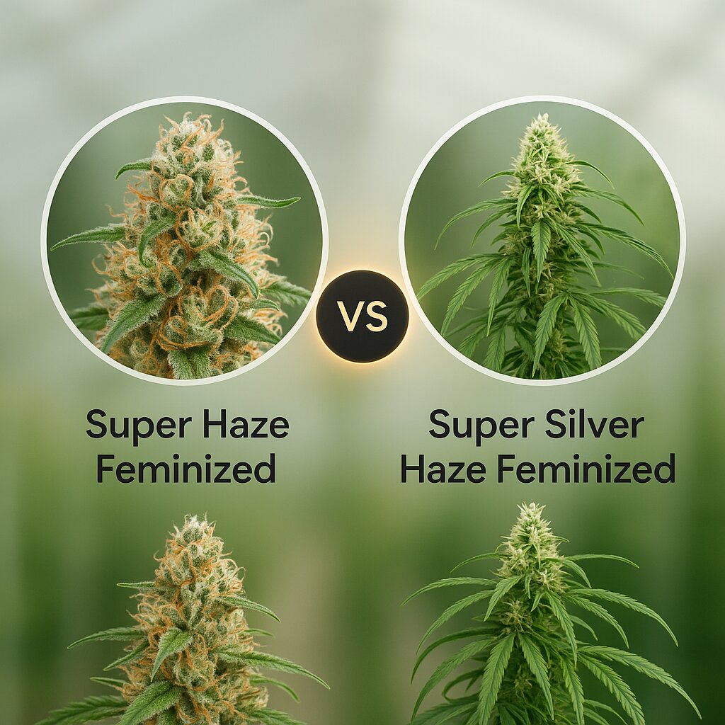 Super Haze (Dutch Passion) vs Super Silver Haze (DinaFem Seeds) Vergleich von Cannabissamen