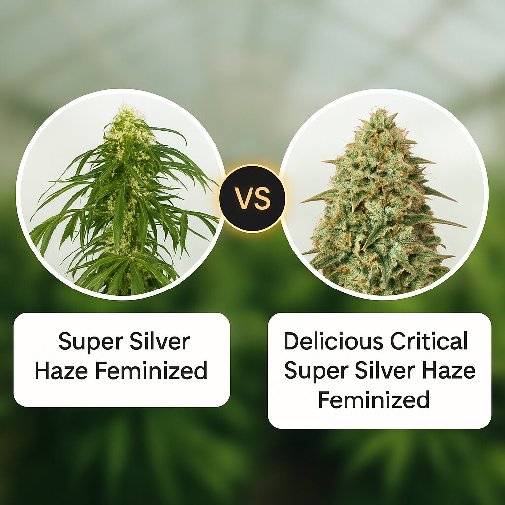 Super Silver Haze (DinaFem Seeds) vs Delicious Critical Super Silver Haze (Delicious Seeds) Vergleich von Hanfsamen