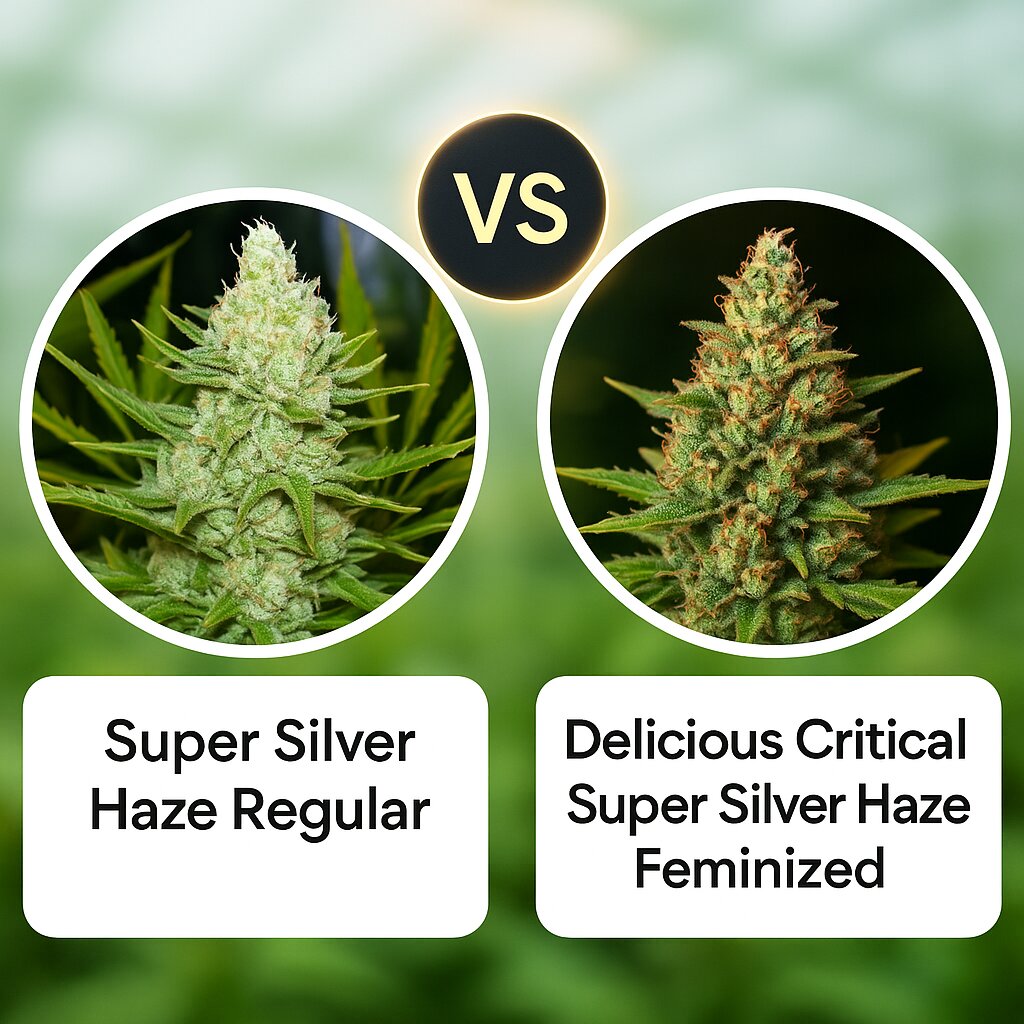 Super Silver Haze (Mr Nice Seedbank) vs Delicious Critical Super Silver Haze (Delicious Seeds) Cannabissamenvergleich