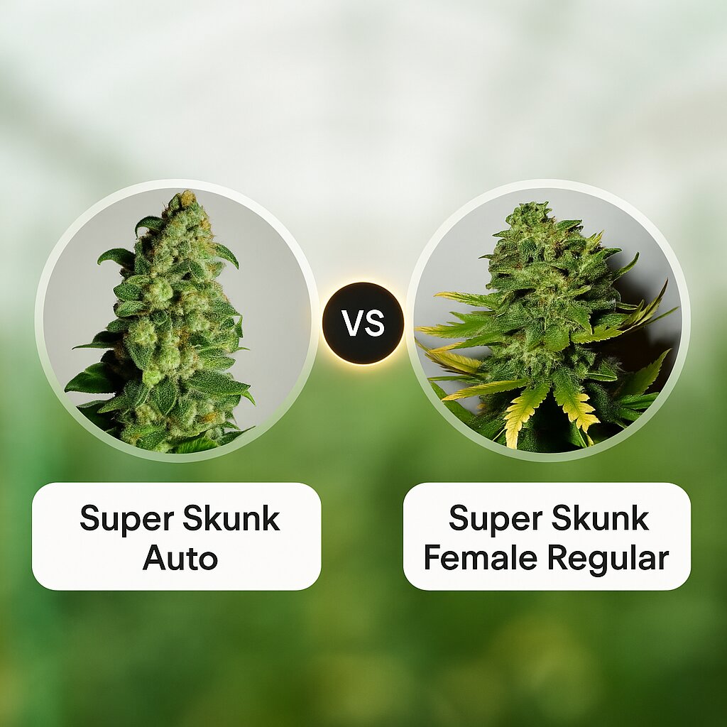 Super Skunk Auto (Dr Krippling) vs Super Skunk Female (Nirvana Seeds) Vergleich von Cannabissamen