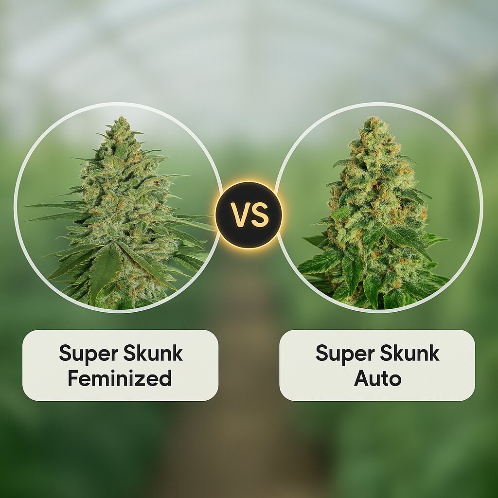 Super Skunk (Seed Stockers) vs Super Skunk Auto (Dr Krippling) Vergleich von Cannabissamen