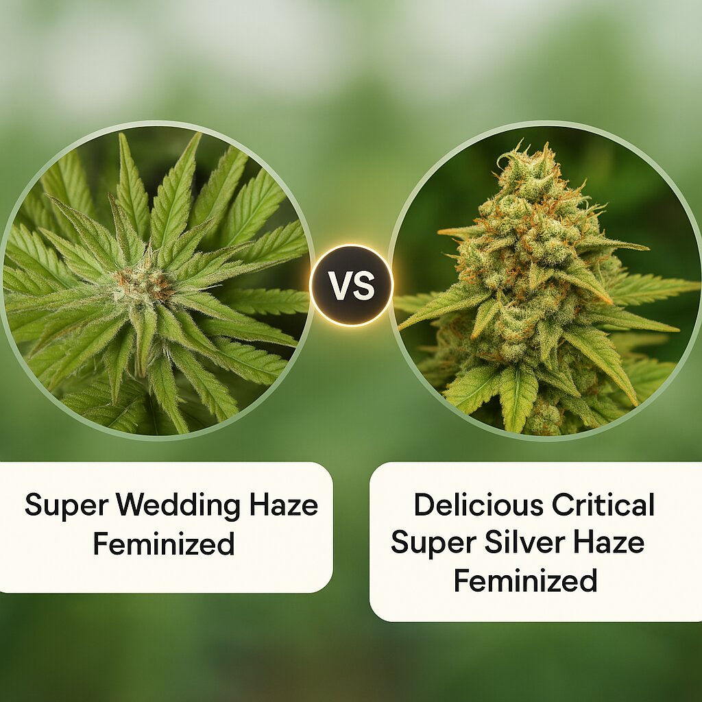 Super Wedding Haze (Cream of the Crop) vs Delicious Critical Super Silver Haze (Delicious Seeds) Cannabissamen Vergleich