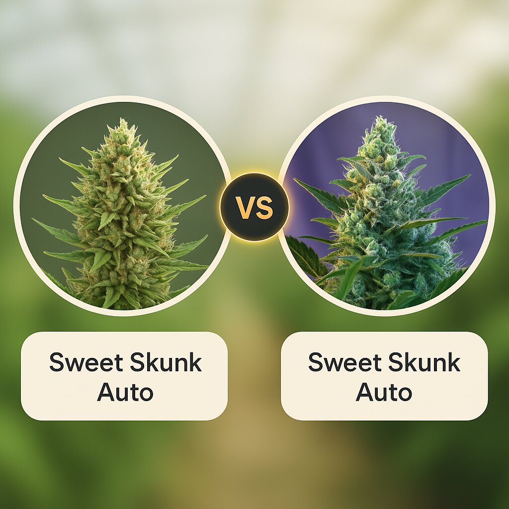 Sweet Skunk Auto (Royal Queen Seeds) vs Sweet Skunk Auto (Sweet Seeds) Cannabis Samen Vergleich