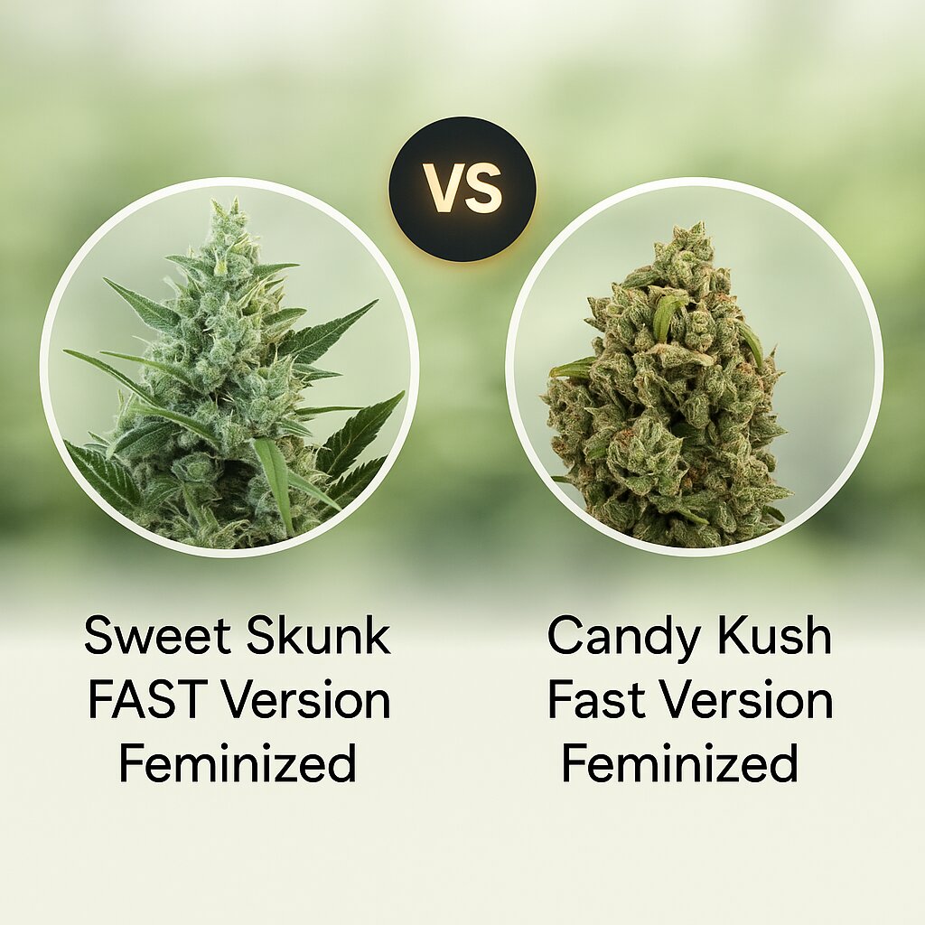 Sweet Skunk FAST Version (Sweet Seeds) vs Candy Kush Fast Version (Royal Queen Seeds) Cannabissamenvergleich