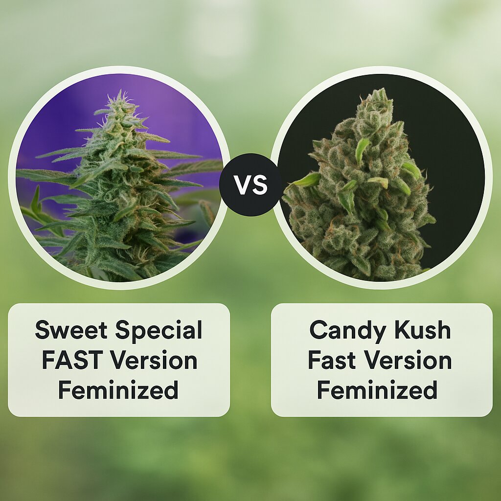 Sweet Special FAST Version (Sweet Seeds) vs Candy Kush Fast Version (Royal Queen Seeds) Cannabissamenvergleich