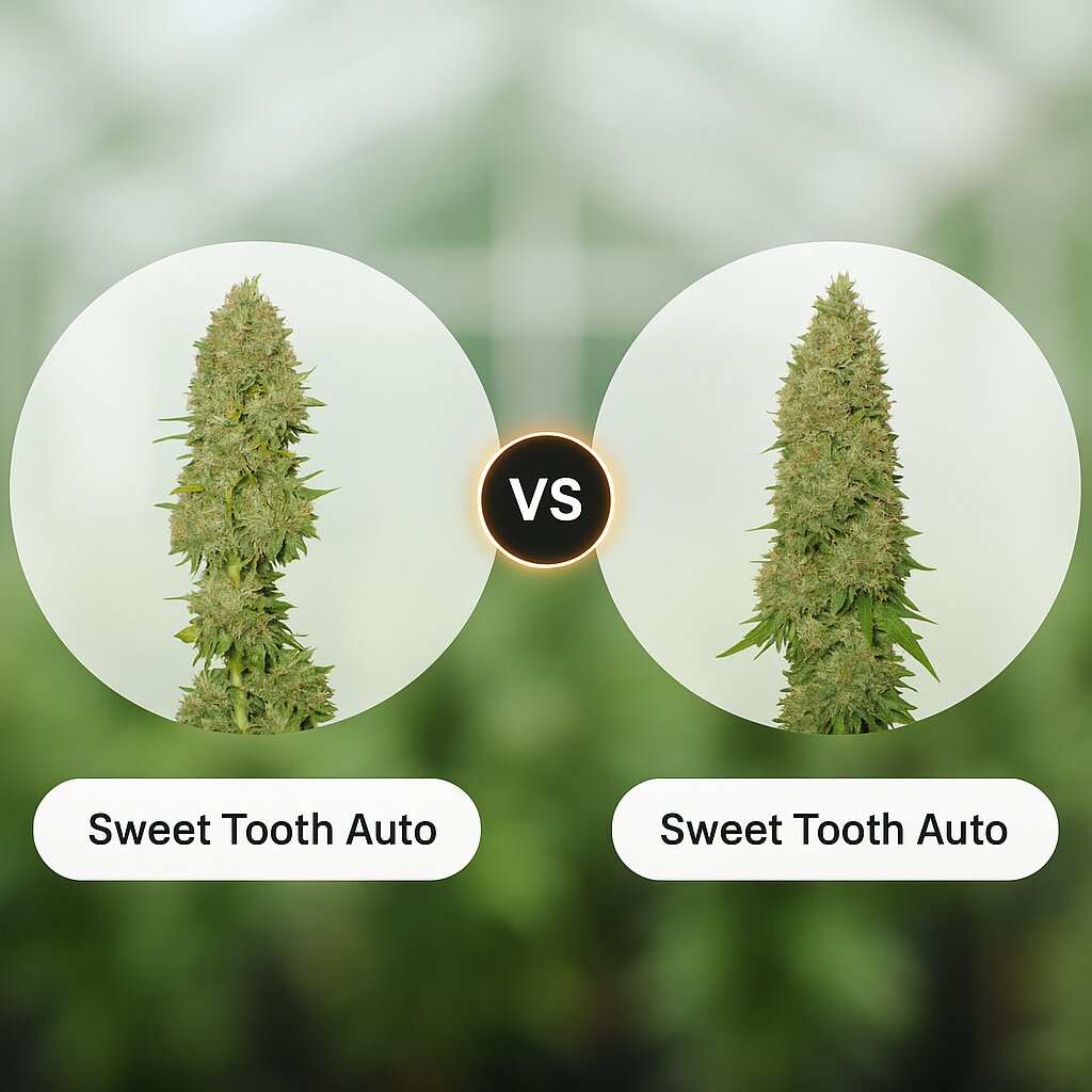 Sweet Tooth Auto (Barneys Farm) vs Sweet Tooth Auto (Seedsman) Hanfsamenvergleich