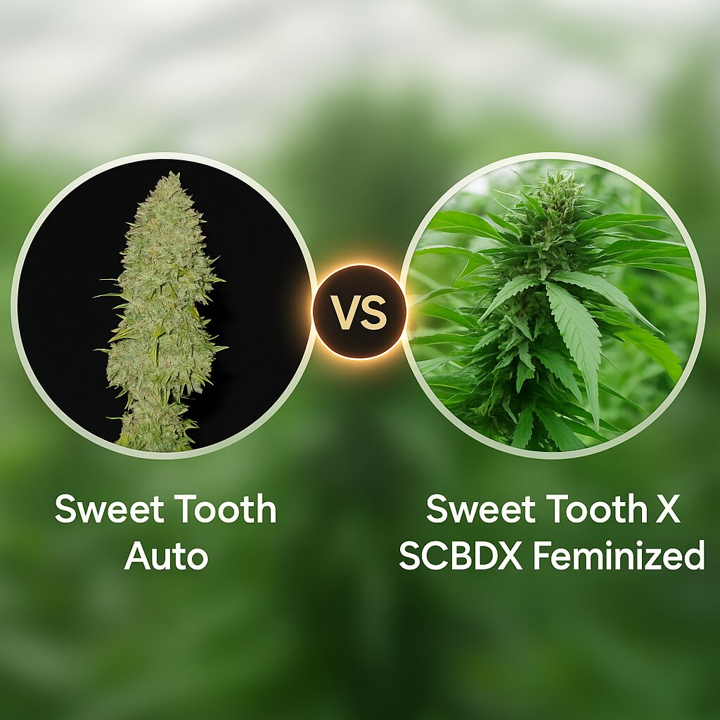 Sweet Tooth Auto (Seedsman) vs Sweet Tooth X SCBDX (SuperCBDx) Vergleich von Cannabissamen