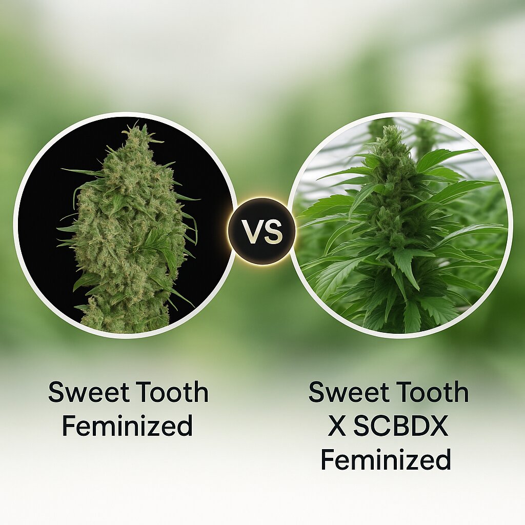 Sweet Tooth (Barneys Farm) vs Sweet Tooth X SCBDX (SuperCBDx) Vergleich von Cannabissamen