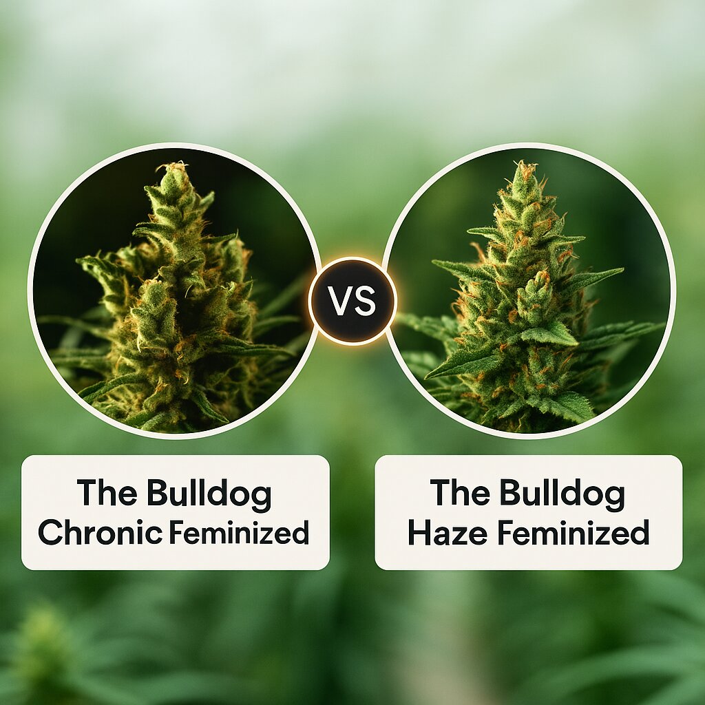 The Bulldog Chronic (Bulldog Seeds) vs The Bulldog Haze (Bulldog Seeds) Vergleich von Cannabissamen