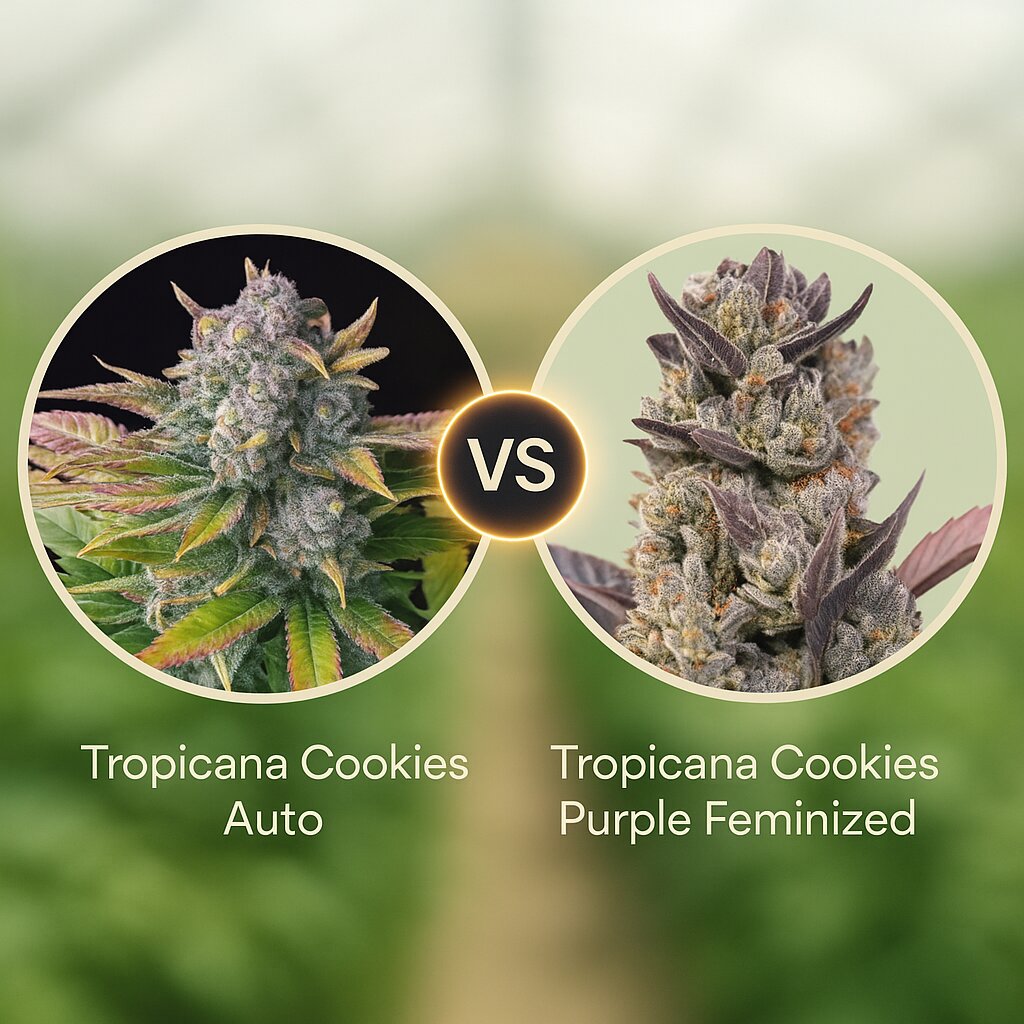 Tropicana Cookies Auto (FastBuds) vs Tropicana Cookies Purple (Royal Queen Seeds) Vergleich von Hanfsamen