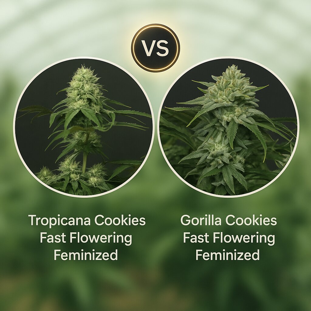 Tropicana Cookies Fast Flowering (FastBuds) vs Gorilla Cookies Fast Flowering (FastBuds) Vergleich von Cannabissamen