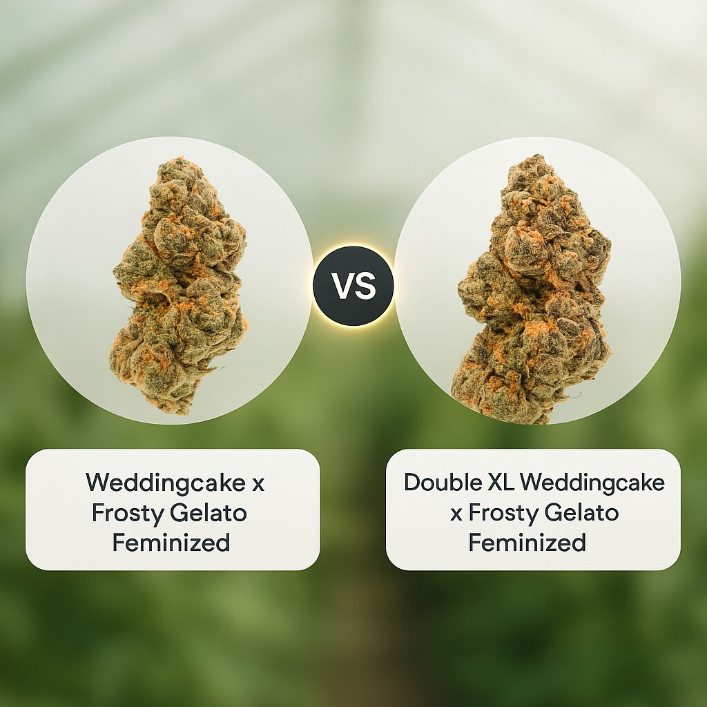 Weddingcake x Frosty Gelato (Growers Choice) vs Double XL Weddingcake x Frosty Gelato (Growers Choice) Vergleich von Cannabissamen