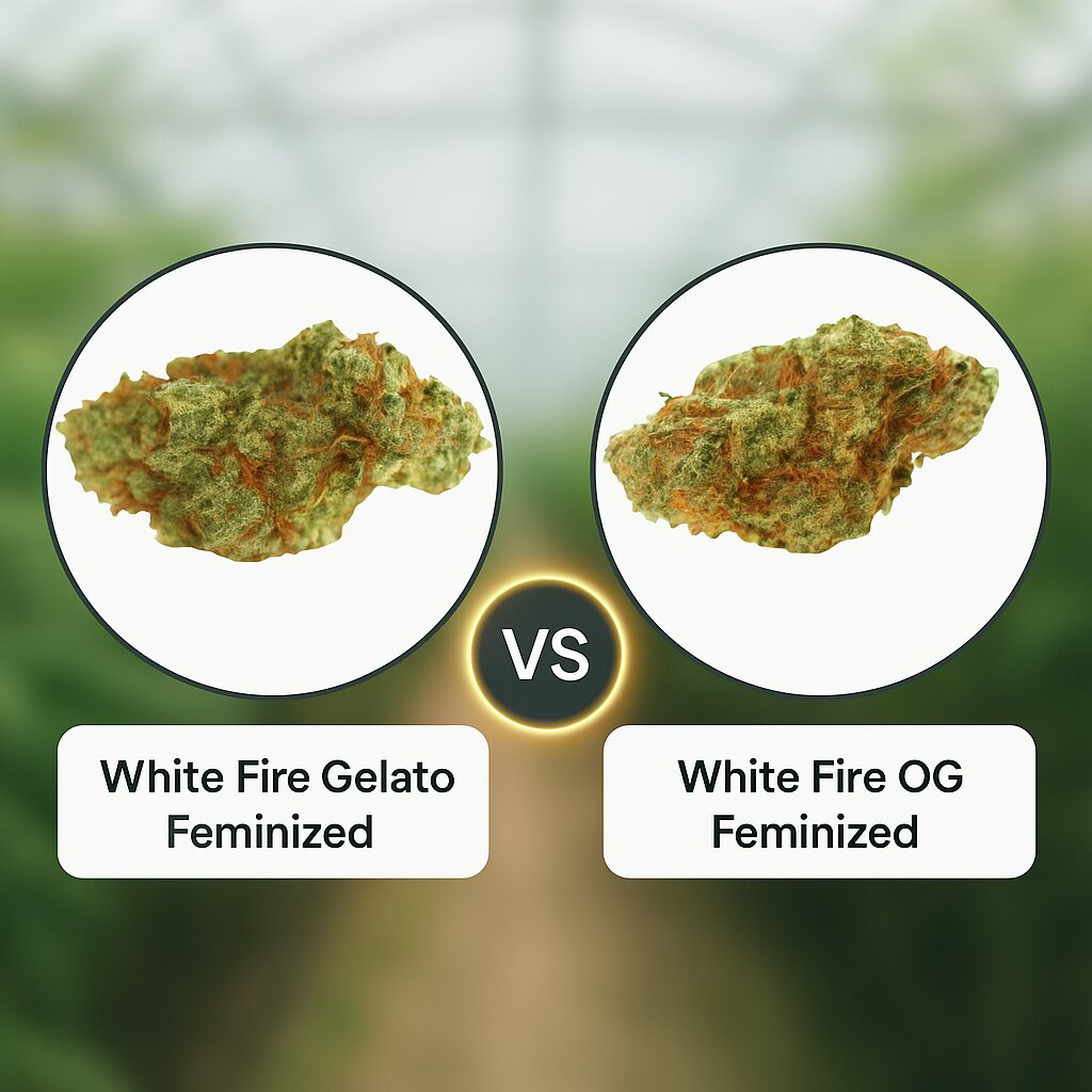 White Fire Gelato (Growers Choice) vs White Fire OG (Growers Choice) Cannabissamenvergleich