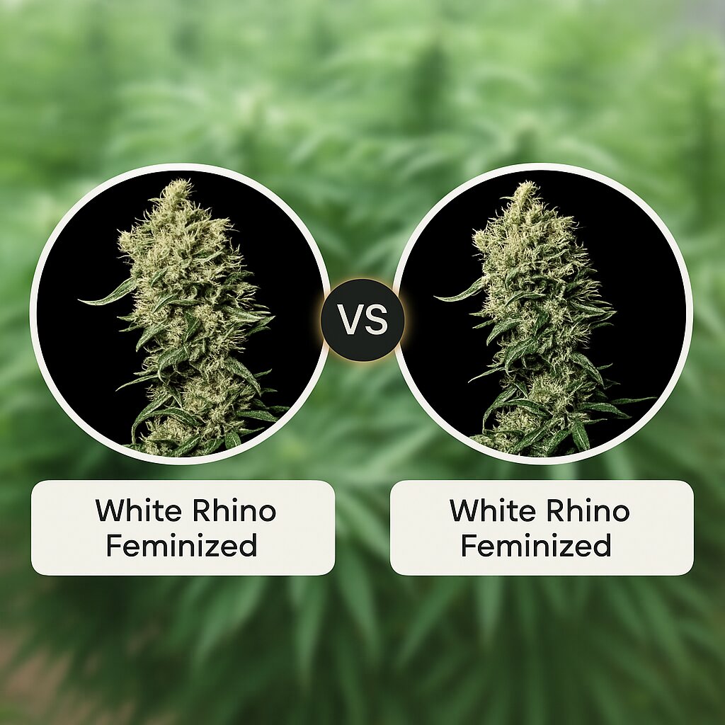White Rhino (Greenhouse Seed Co) vs White Rhino (Nirvana Seeds) Cannabissamenvergleich