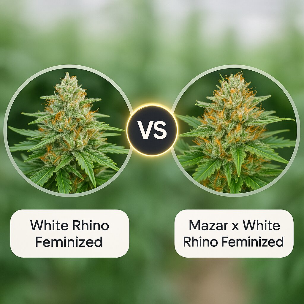 White Rhino (Nirvana Seeds) vs Mazar x White Rhino (World of Seeds) Cannabissamenvergleich