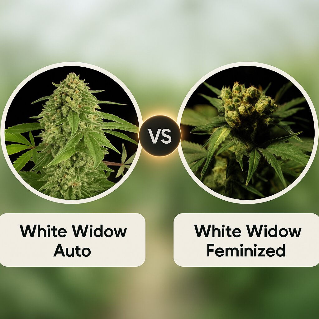White Widow Auto (DinaFem Seeds) vs White Widow (Bulldog Seeds) Vergleich von Cannabissamen
