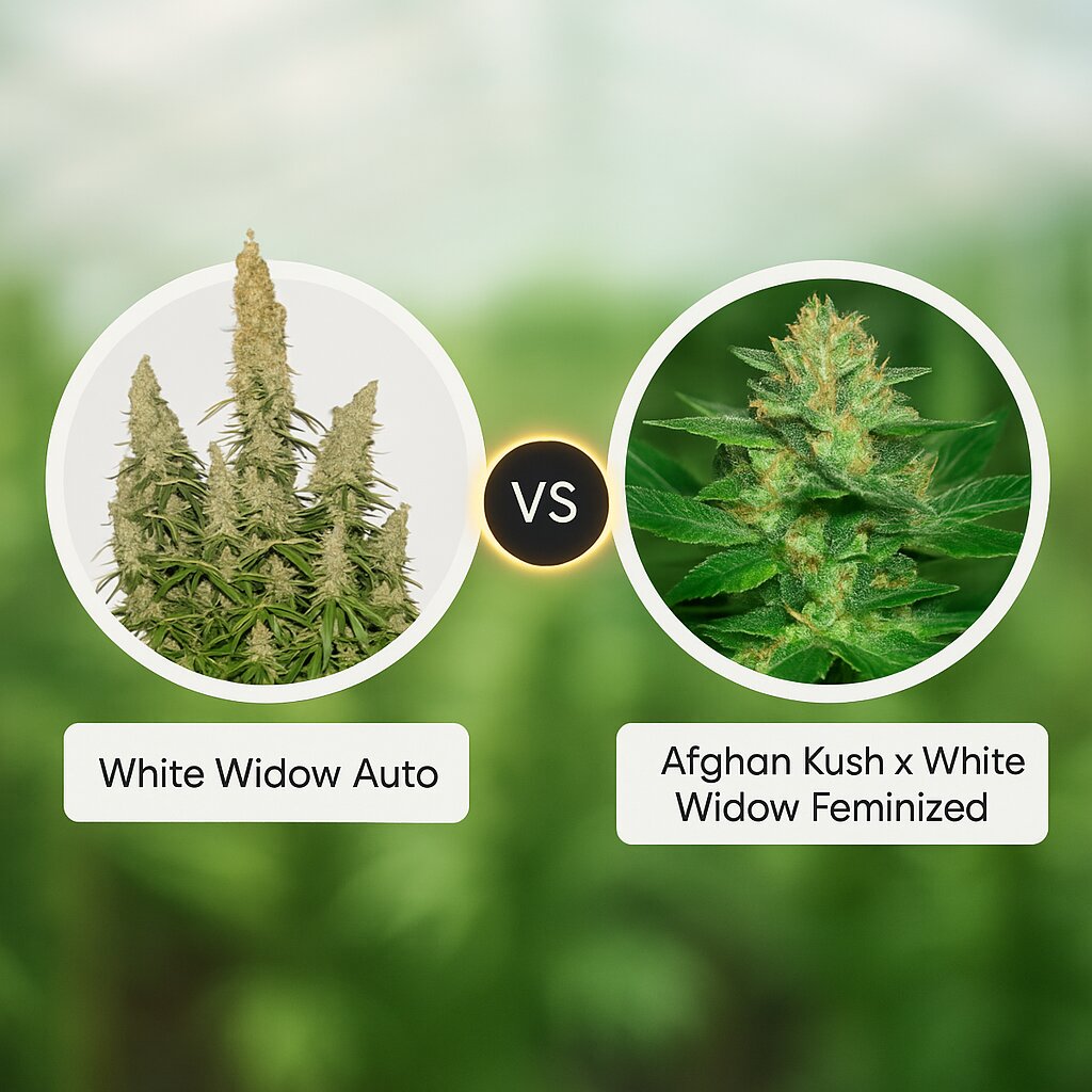 White Widow Auto (Seed Stockers) vs Afghan Kush x White Widow (World of Seeds) Cannabis Samen Vergleich