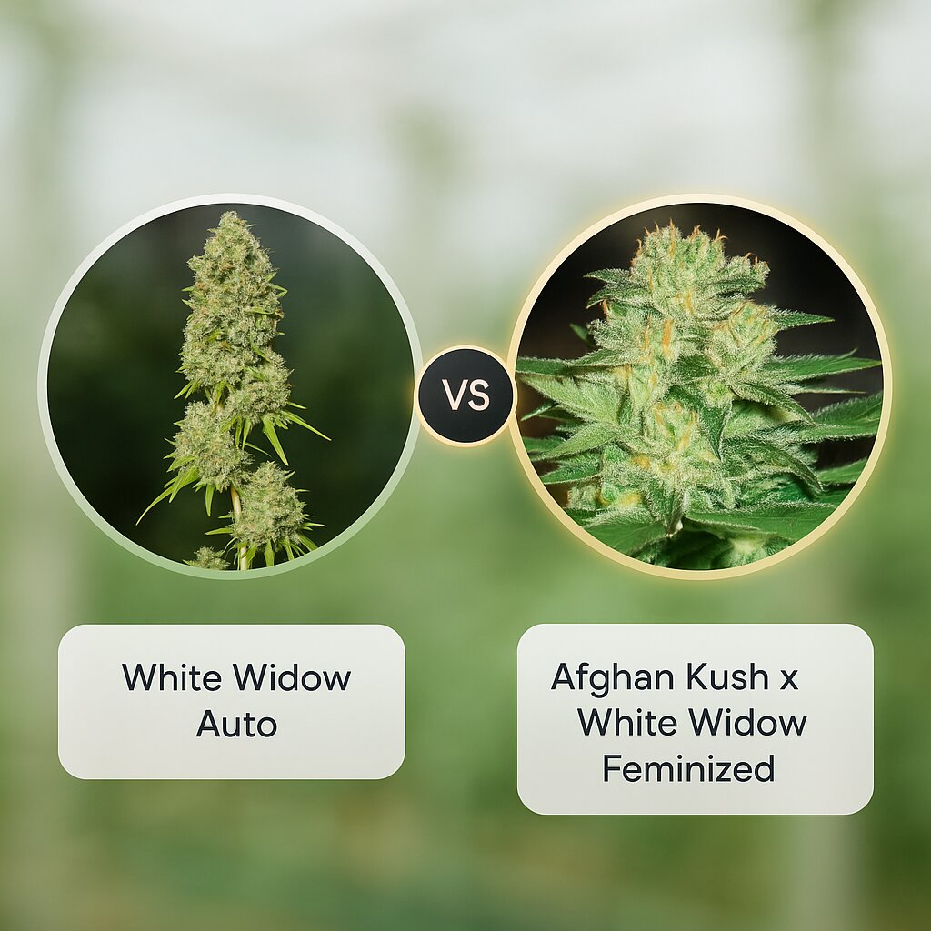 White Widow Auto (Seedsman) vs Afghan Kush x White Widow (World of Seeds) Cannabissamenvergleich