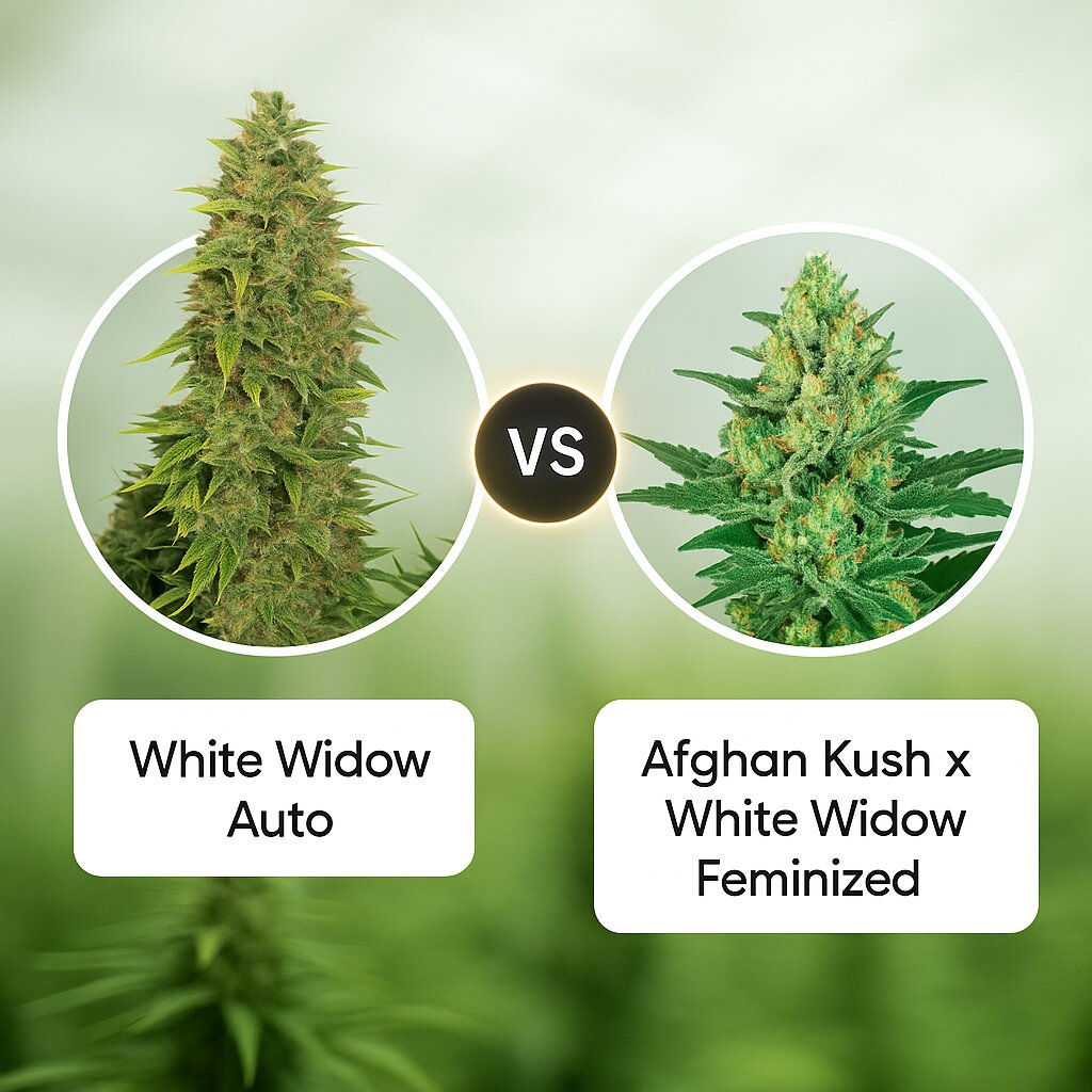 White Widow Auto (Vision Seeds) vs Afghan Kush x White Widow (World of Seeds) Vergleich von Cannabissamen