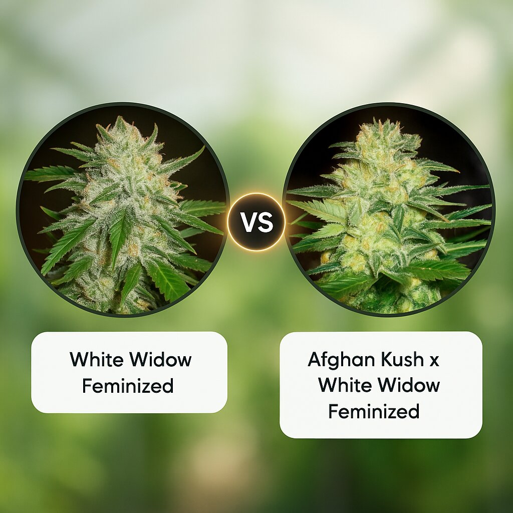 White Widow (Dutch Passion) vs Afghan Kush x White Widow (World of Seeds) Cannabis-Samen-Vergleich