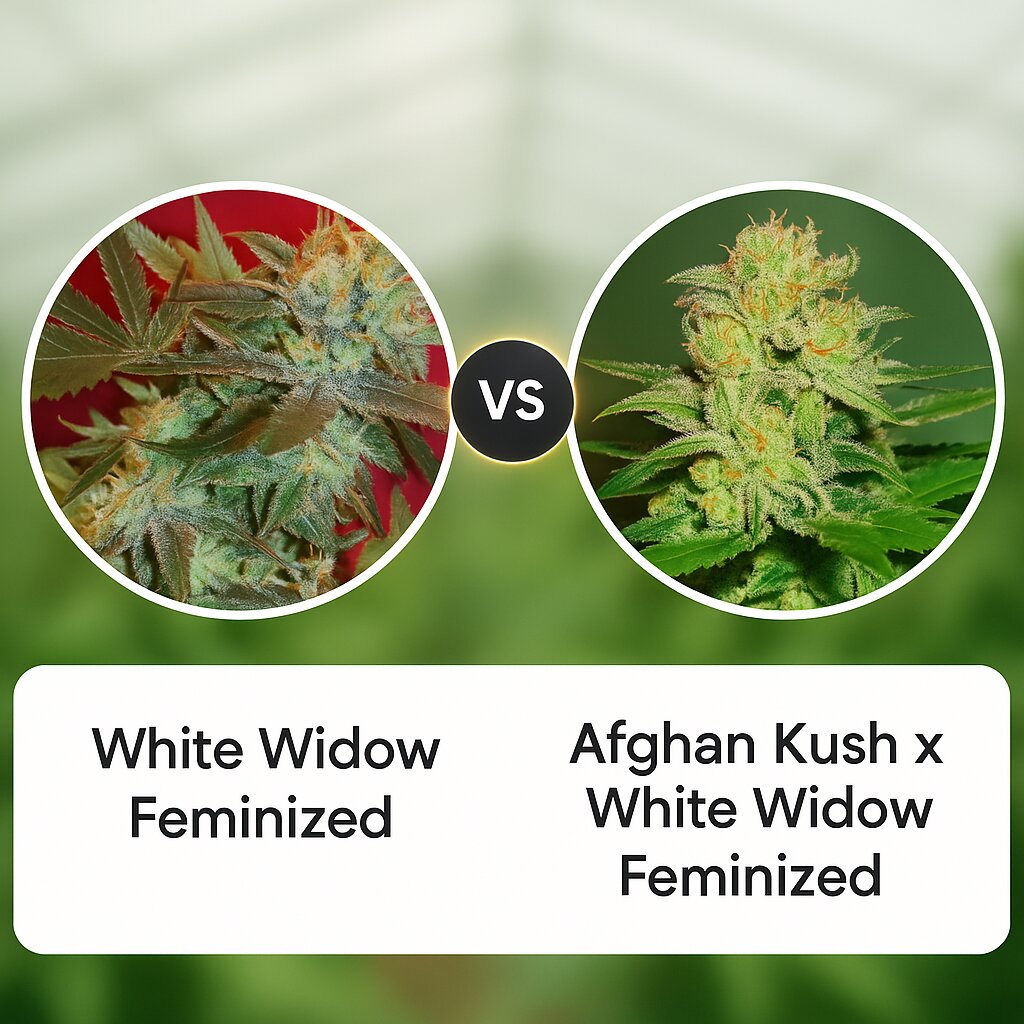 White Widow (Female Seeds) vs Afghan Kush x White Widow (World of Seeds) Vergleich von Cannabissamen