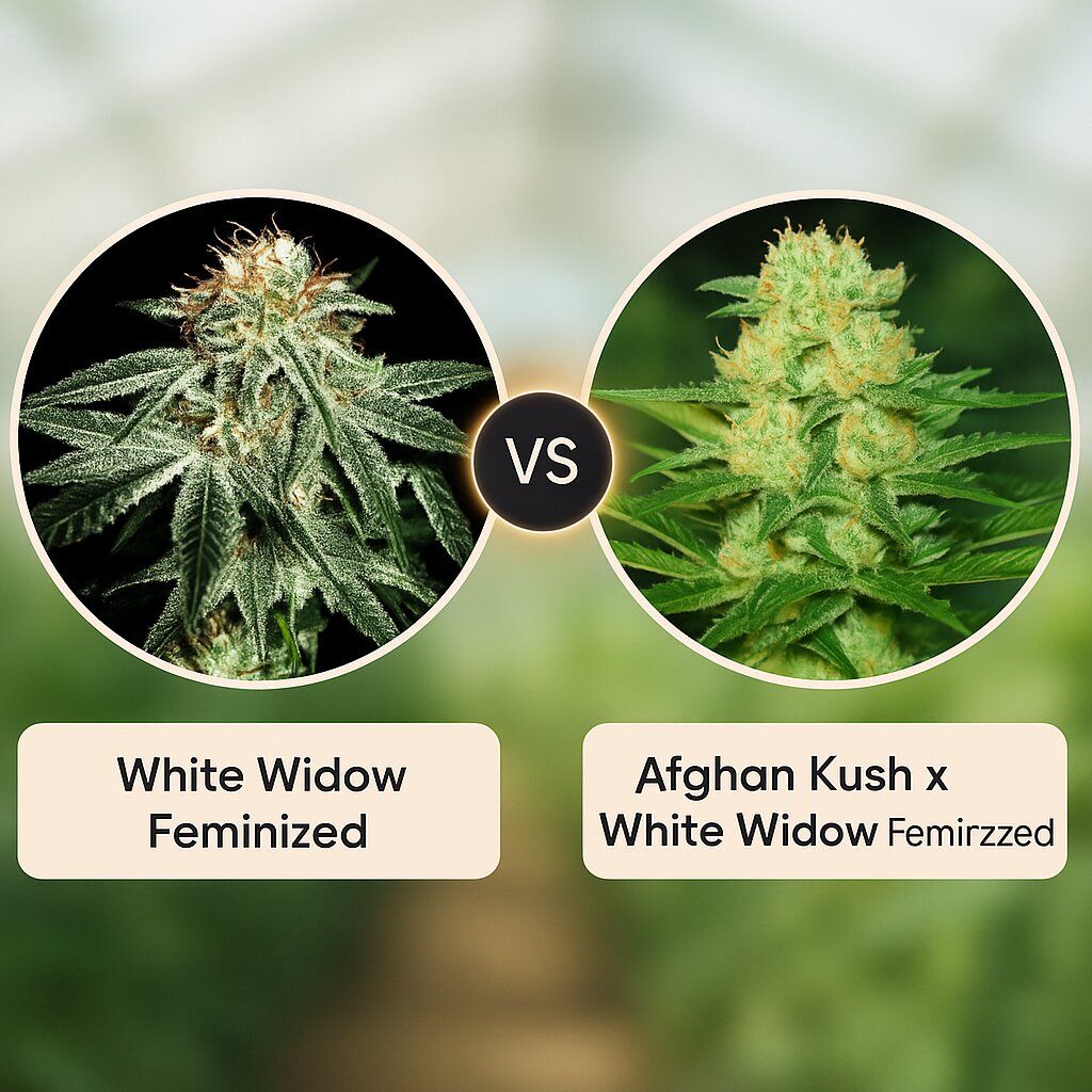 White Widow (Greenhouse Seed Co) vs Afghan Kush x White Widow (World of Seeds) Cannabissamen Vergleich